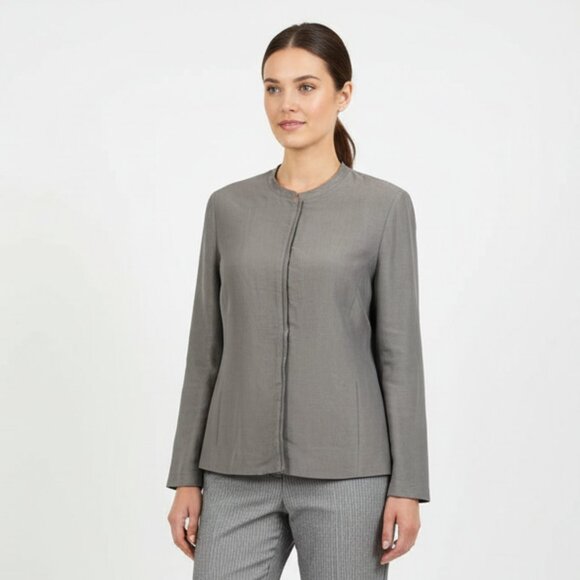 Eileen Fisher Silk Gray Hook Front Long Sleeve Jacket M - Picture 1 of 6